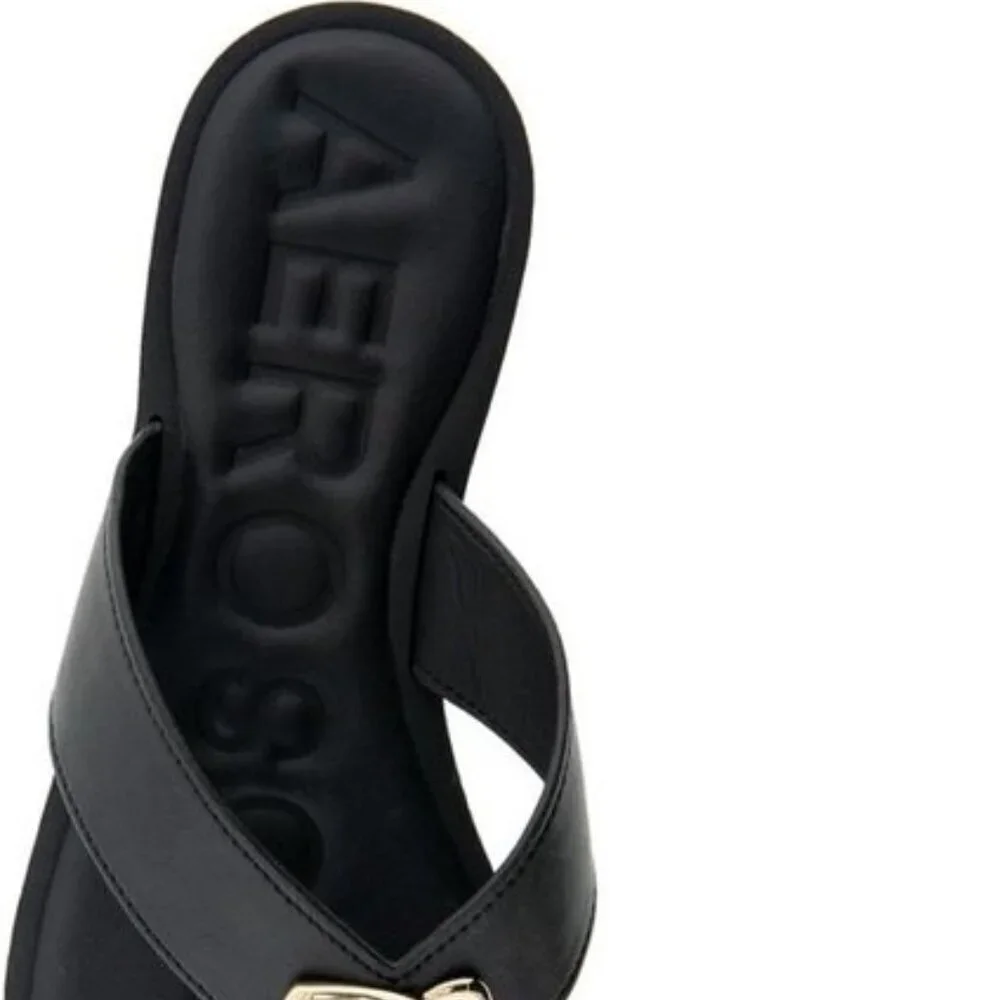 NIB Aerosoles Women’s Galen Flip-Flop – Black Faux Leather, Size 7M